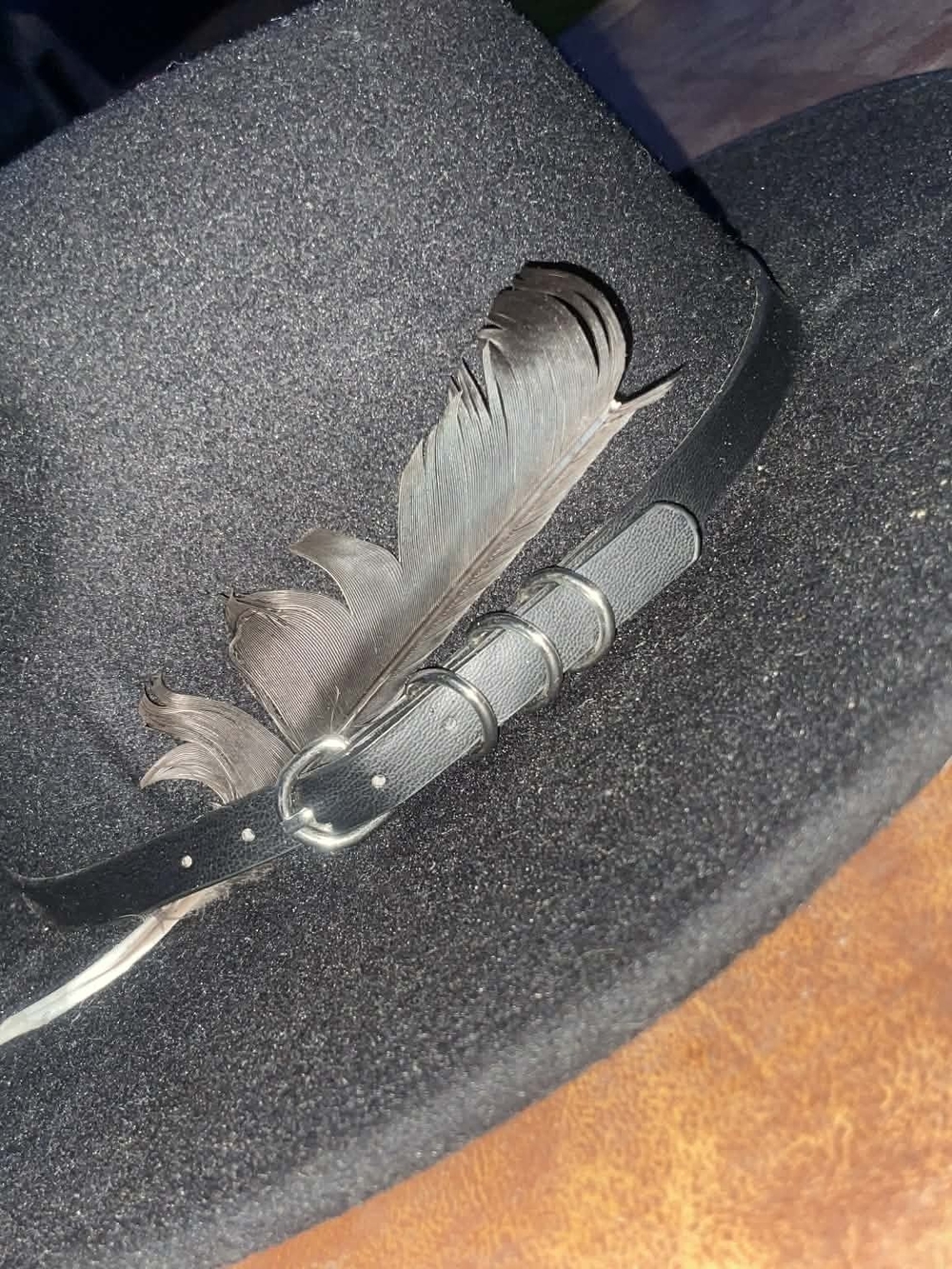 Black Felt Wide-Brim Fedora with Feather Accent